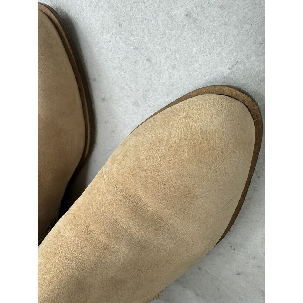 Lucky Brand Tan Side‎ Zipper Slip On Ankle Boots Bootie 9 / 40 Fringe Accent - Picture 6 of 11